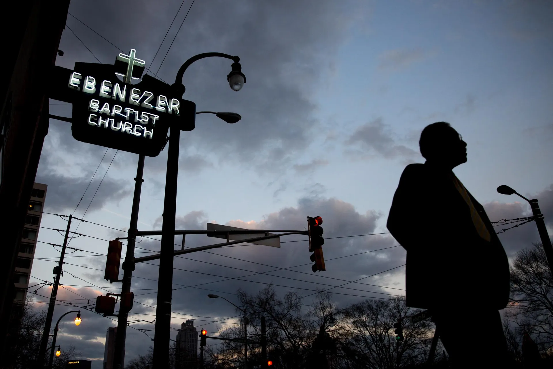 A family prays inside Historic Ebenezer First Baptist Church in Atlanta on King Day